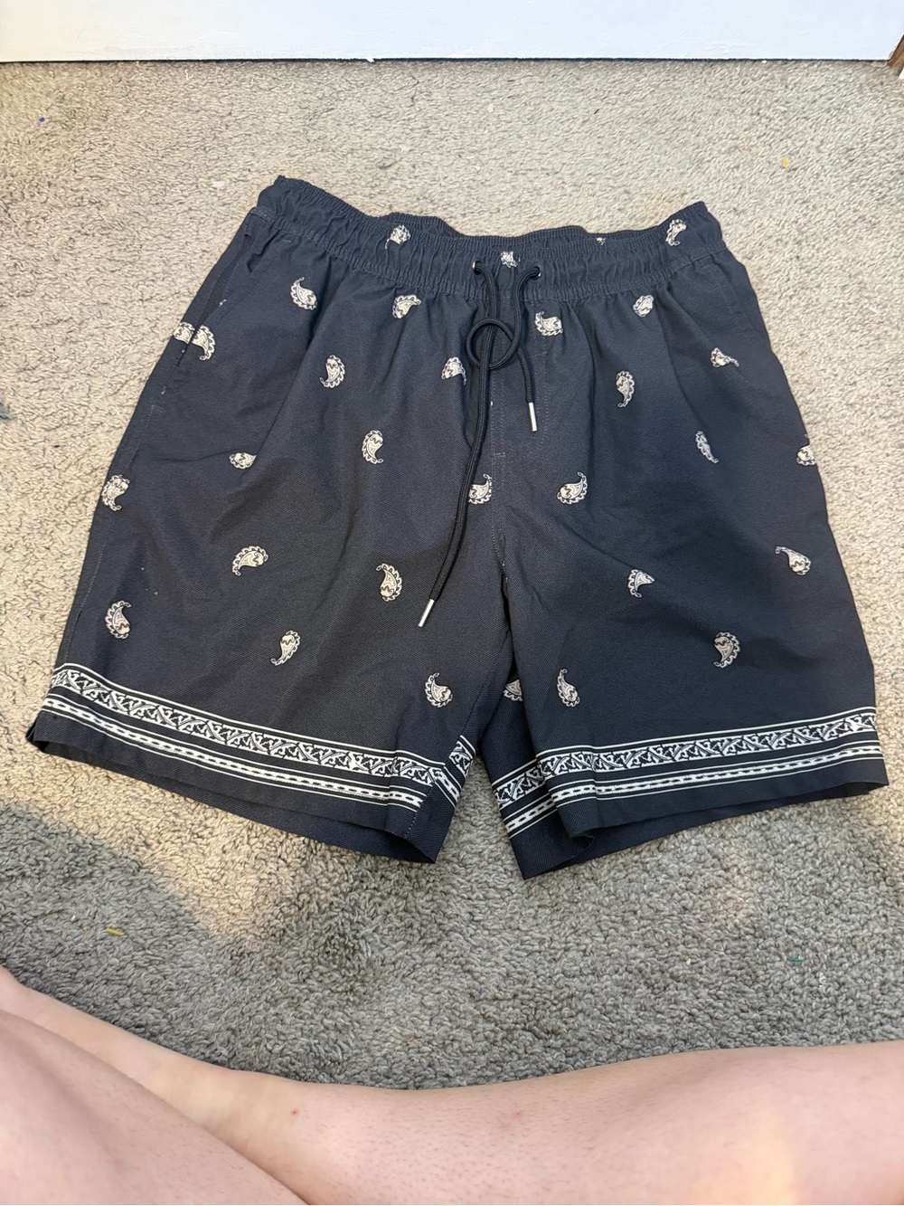 Goodfellow & Co Black Paisley-Print Swim Board Shorts